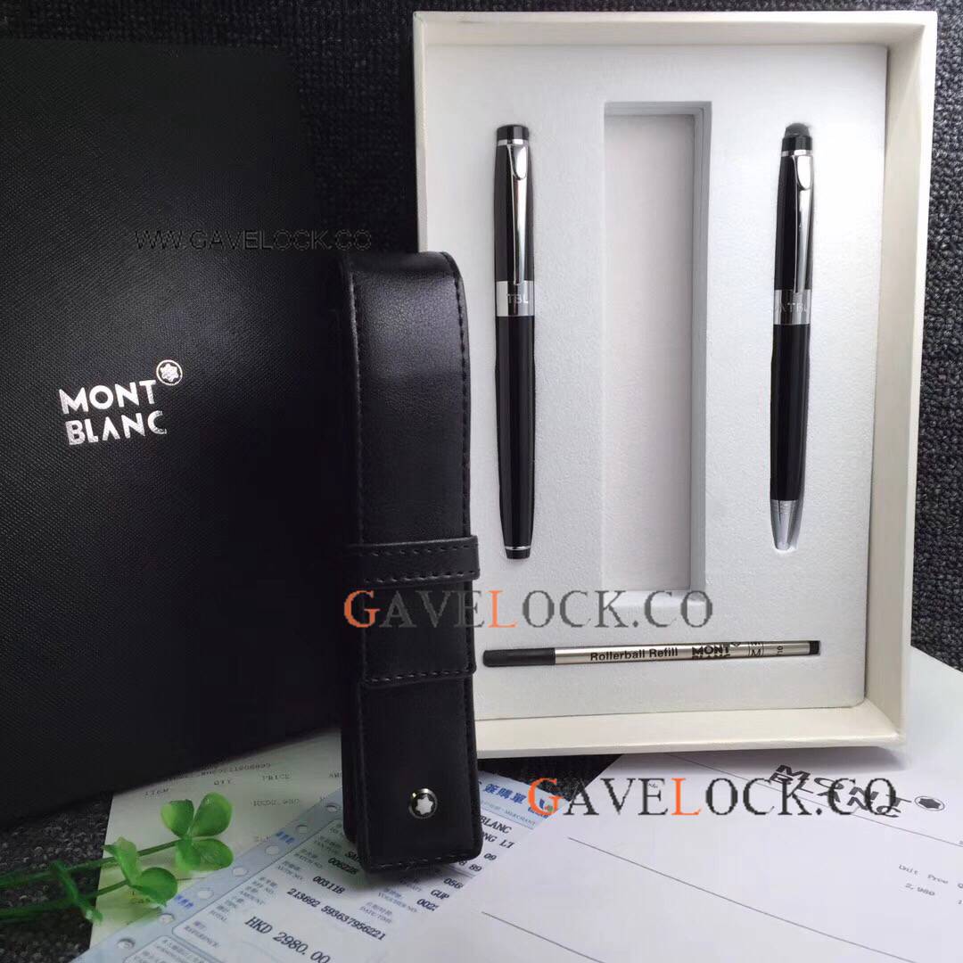 Copy Mont Blanc Black Rollerball & Ballpoint & Refill & Pen Case Set Copy Mont Blanc Black Rollerball & Ballpoint & Refill & Pen Case Set